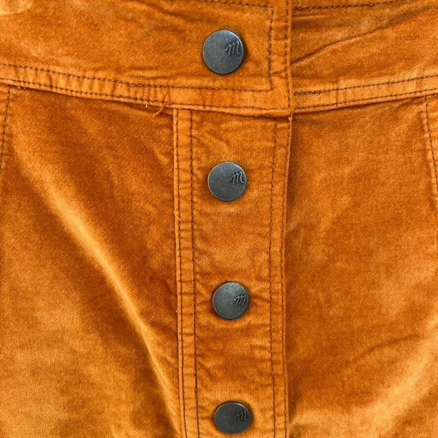 Madewell Velvet Suede A-Line Mini Skirt 25” Sz 2 Golden Brown Button Down Retro