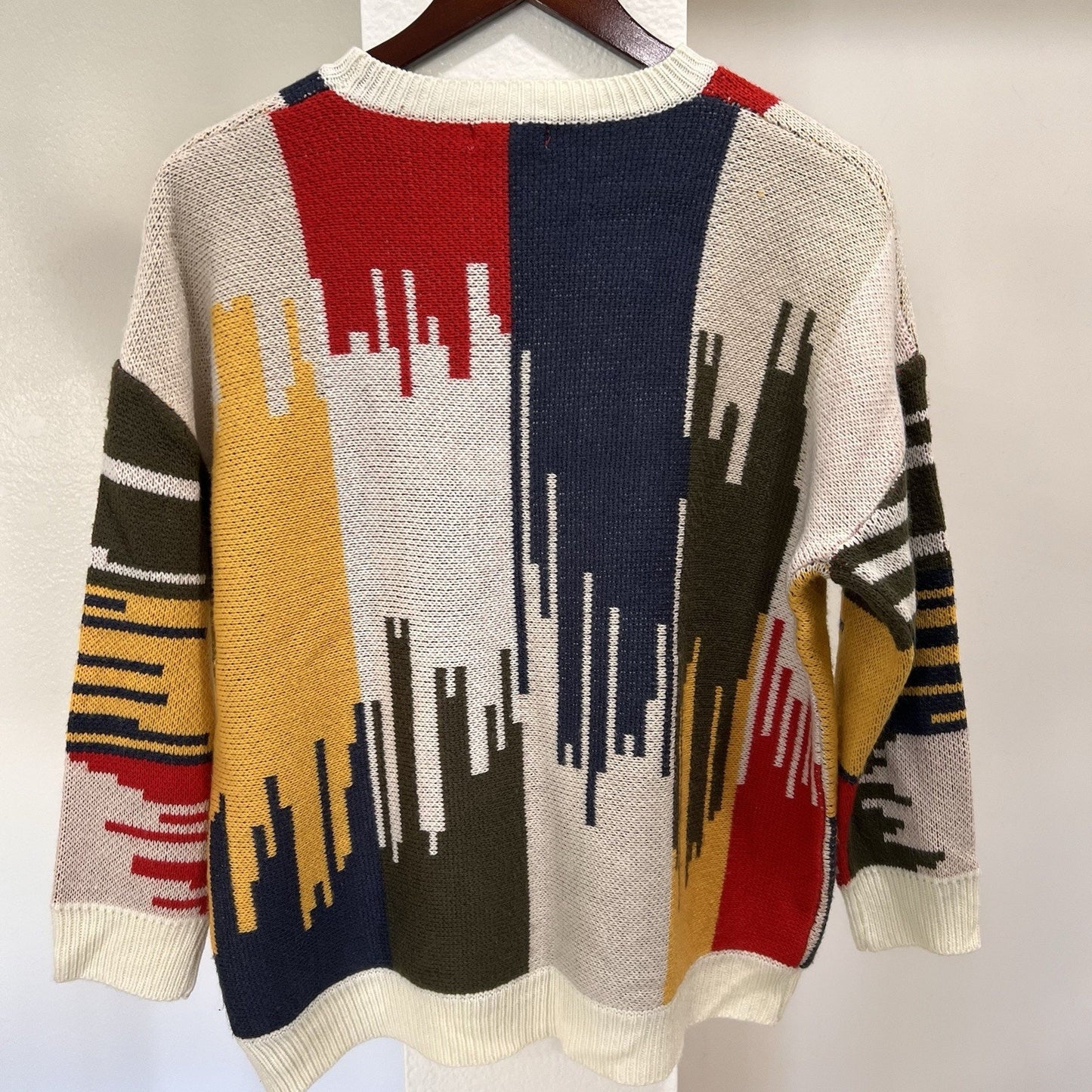 Retro Vibe Unisex Knit Sweater (S) Colorblock Teacher Grandpa 90s Dad Crew Neck
