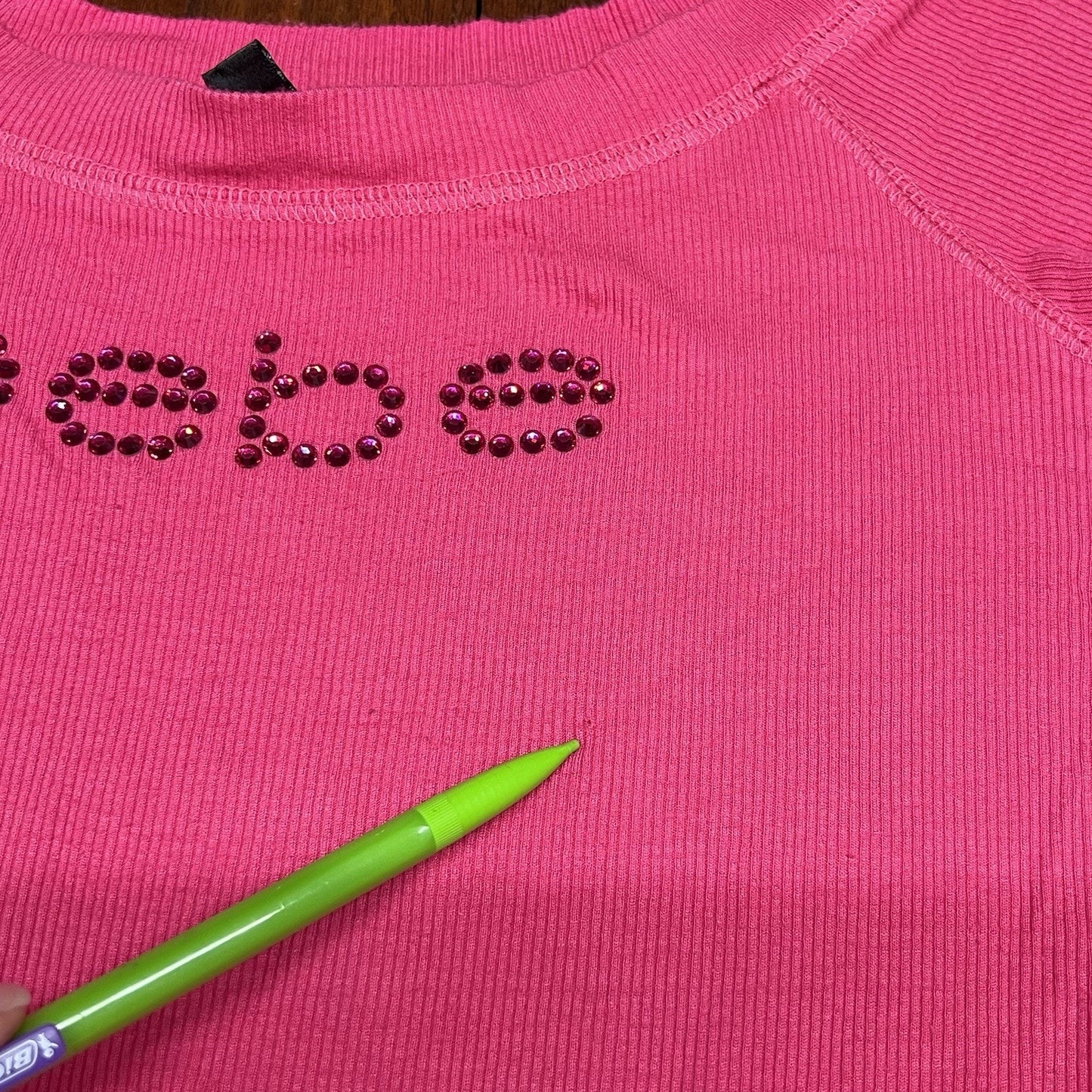 Y2K Bebe Rhinestone Crystals Logo Bling Barbie Pink Ribbed Cap Sleeve Small/Lg
