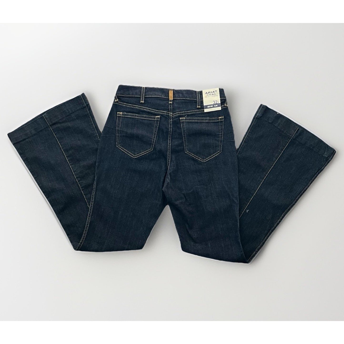 NWT Ariat R.E.A.L 32R High Rise Flare Jean Dark Wash Rinse Topstitch Western