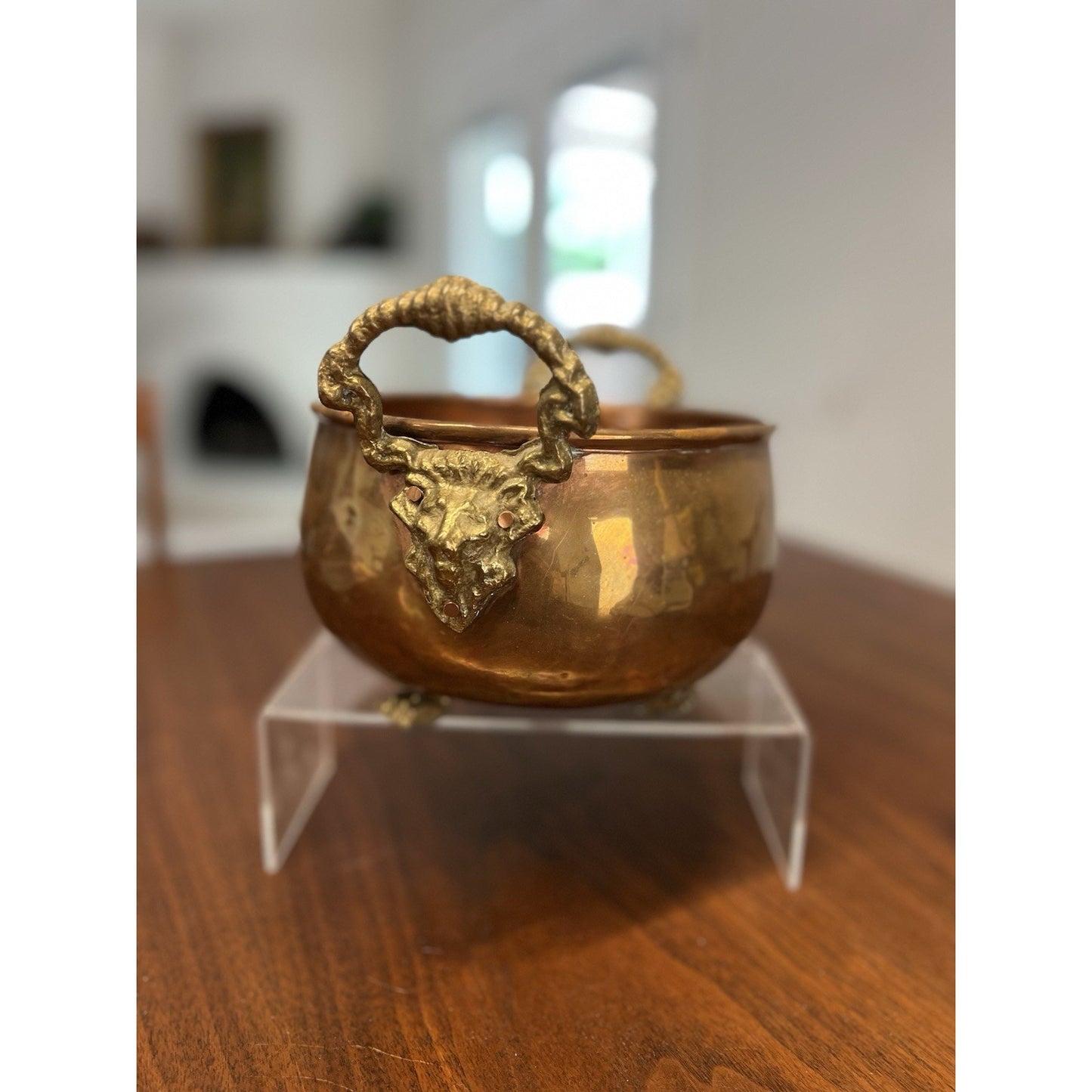 Vintage Copper Cauldron Kettle Pot Hand Hammered Handles Footed Planter Holland