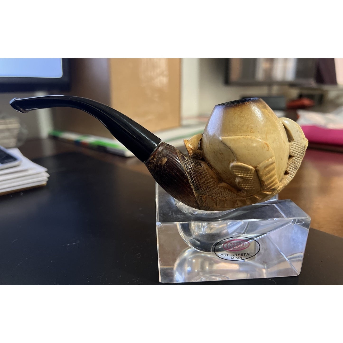 Vintage Hand Carved Dragon Claw Meerschaum Bent Billiard Estate Tobacco Pipe