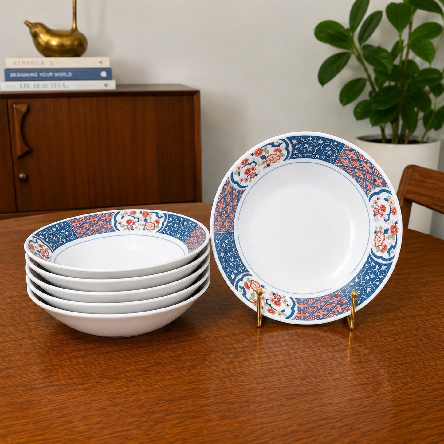 6 x Noritake MING GARDEN Coupe Soup Bowls 7.5” 1970s Chinoiserie Japanese 9066