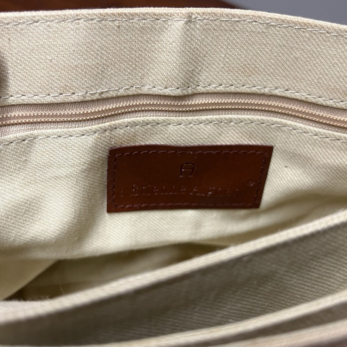 NWT Etienne Aigner Canvas Shoulder Bag Purse Tan Brown Leather Gold 9x10 Casual