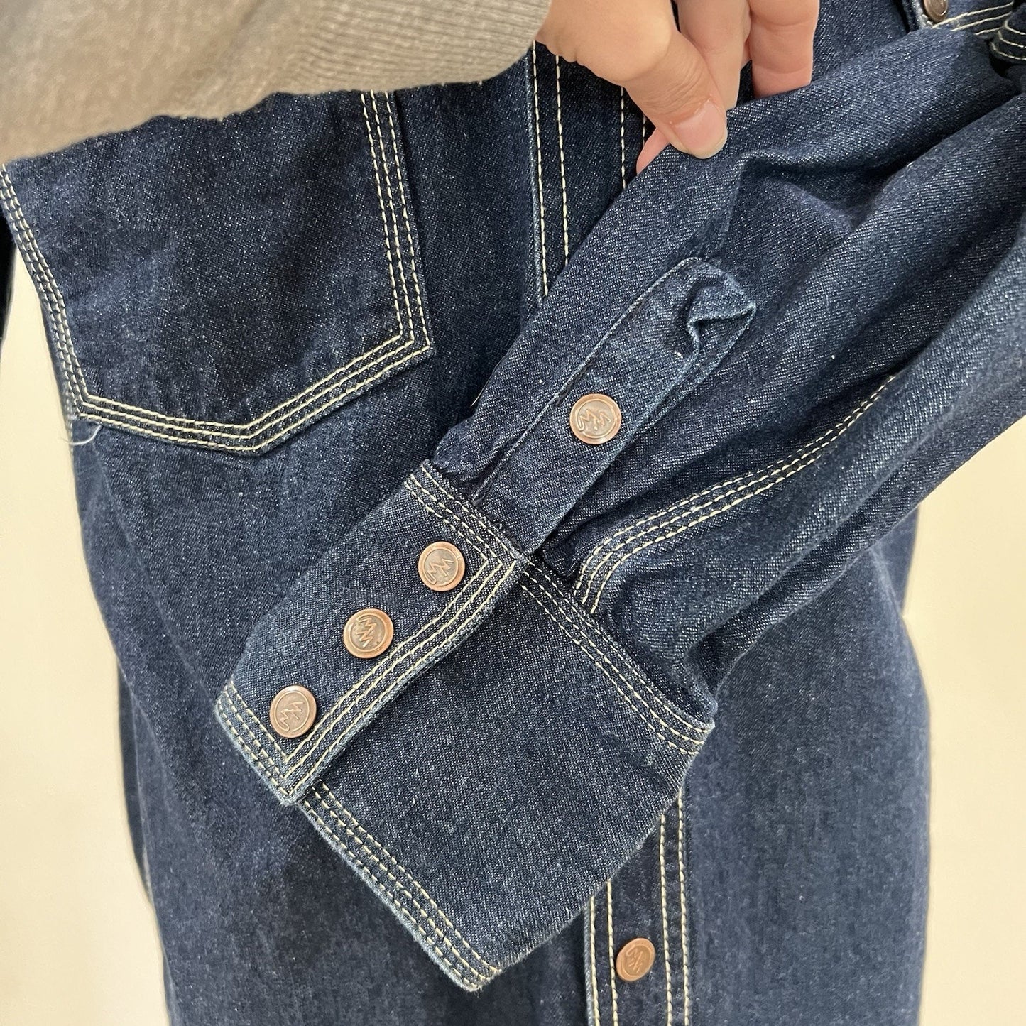 Western Welder (M) Classic Work Shirt Denim Triple Stitched Pearl Snap Yoke