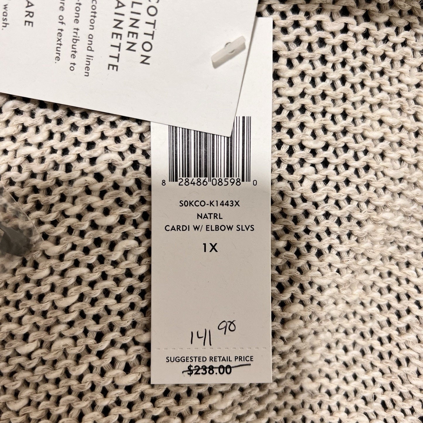Eileen Fisher 1X Open Knit Cardigan Linen Cotton Minimalist Coastal Lagenlook
