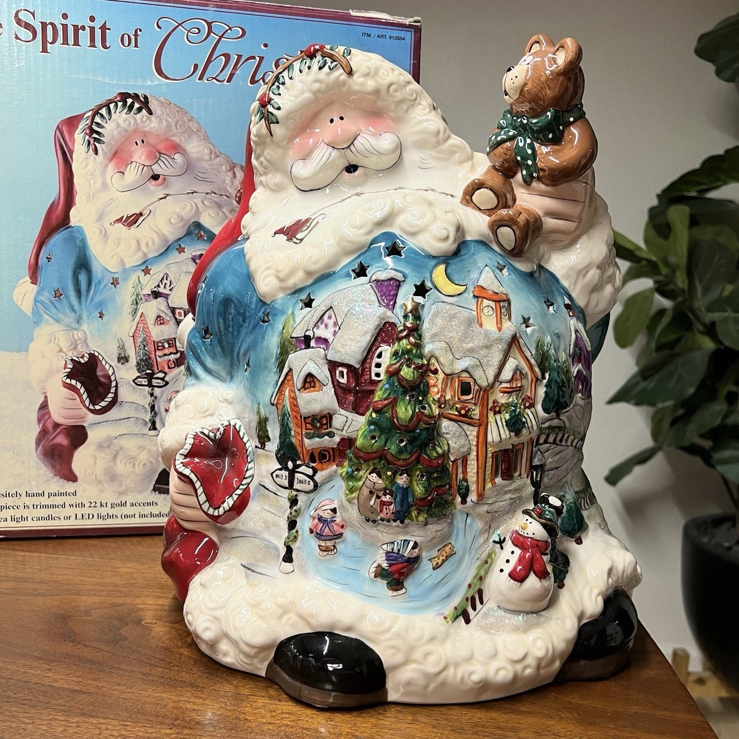 Blue Sky “Spirit Of Christmas” Santa Tea Light Heather Goldminc 22k Gold w Box