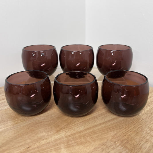 6 Royal Lace Amethyst Hazel-Atlas Purple Depression Glass Roly Poly Glasses MCM