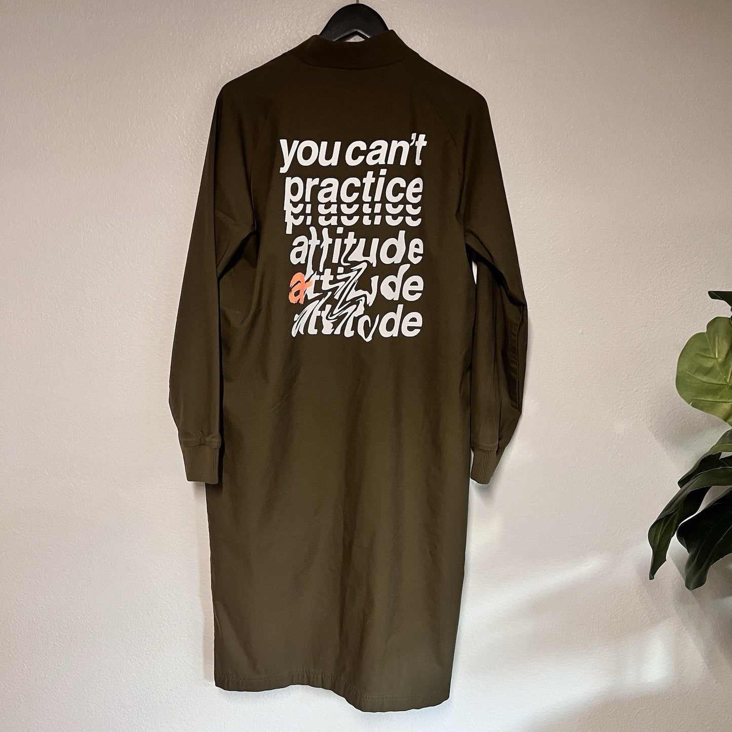 Adidas Long Bomber Jacket (L) You Can't Practice Attitude Army Green Military