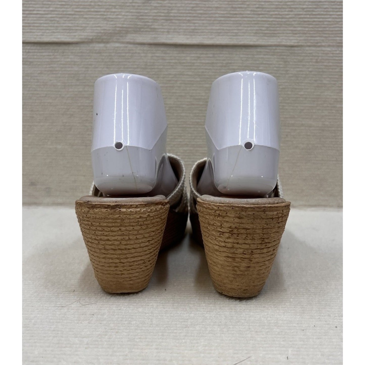 Vintage Sbicca Macrame Crochet Platform Wedge Sandals Woodgrain Slide Boho Sz 8
