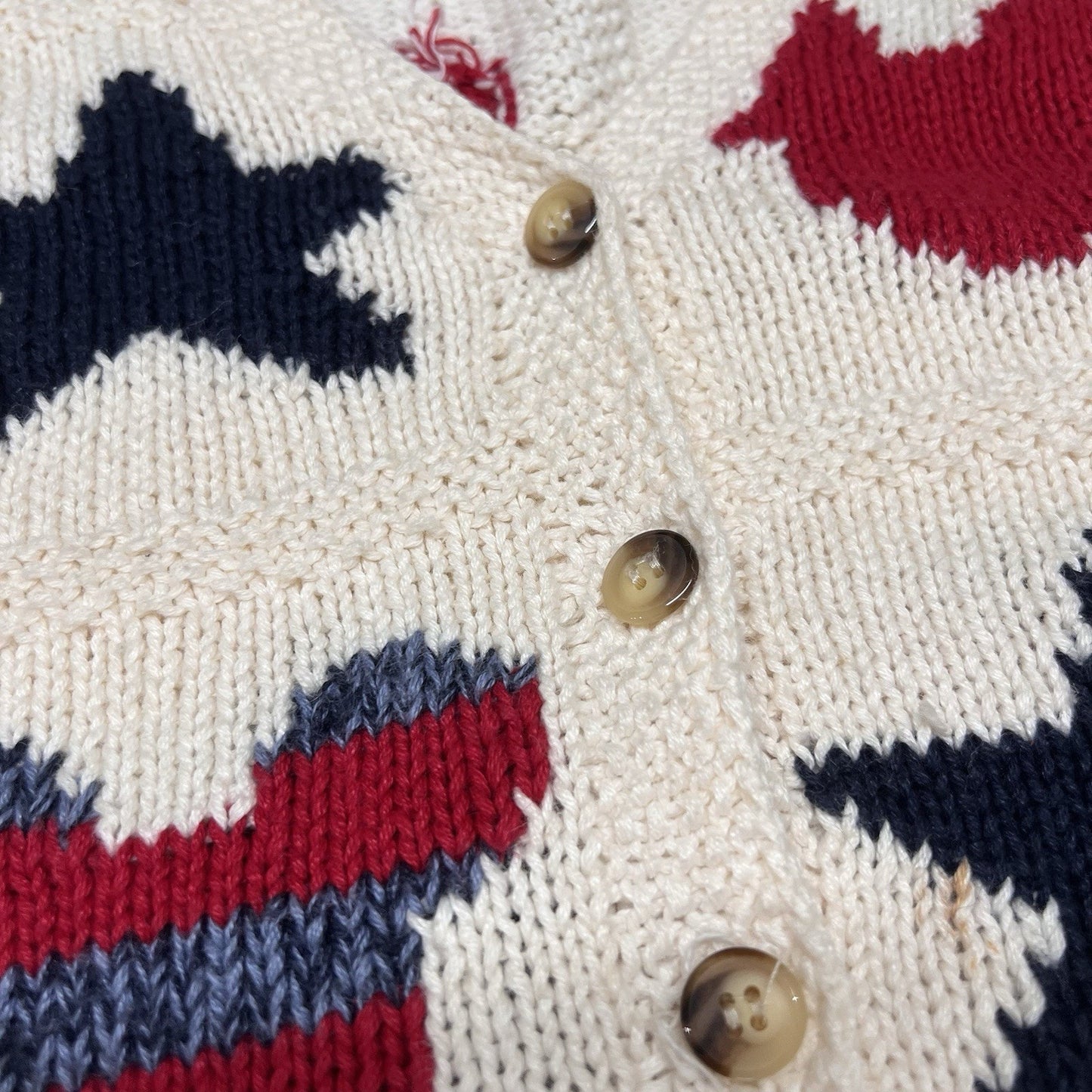 Vintage Walt Disney World (L) Cardigan Mickey Mouse Red Blue Chunky Knit Kitsch