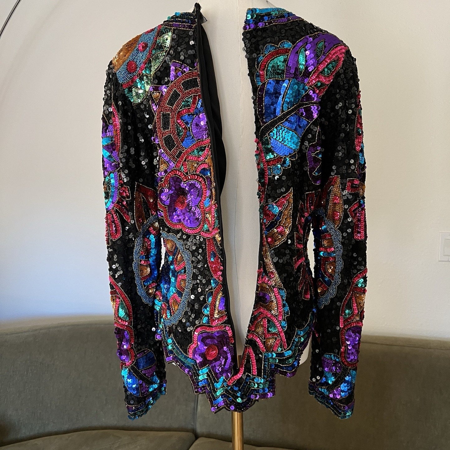 Laurence Kazar Top (L) 80s Glam Sequin Beaded Maximalist Statement Bold Party