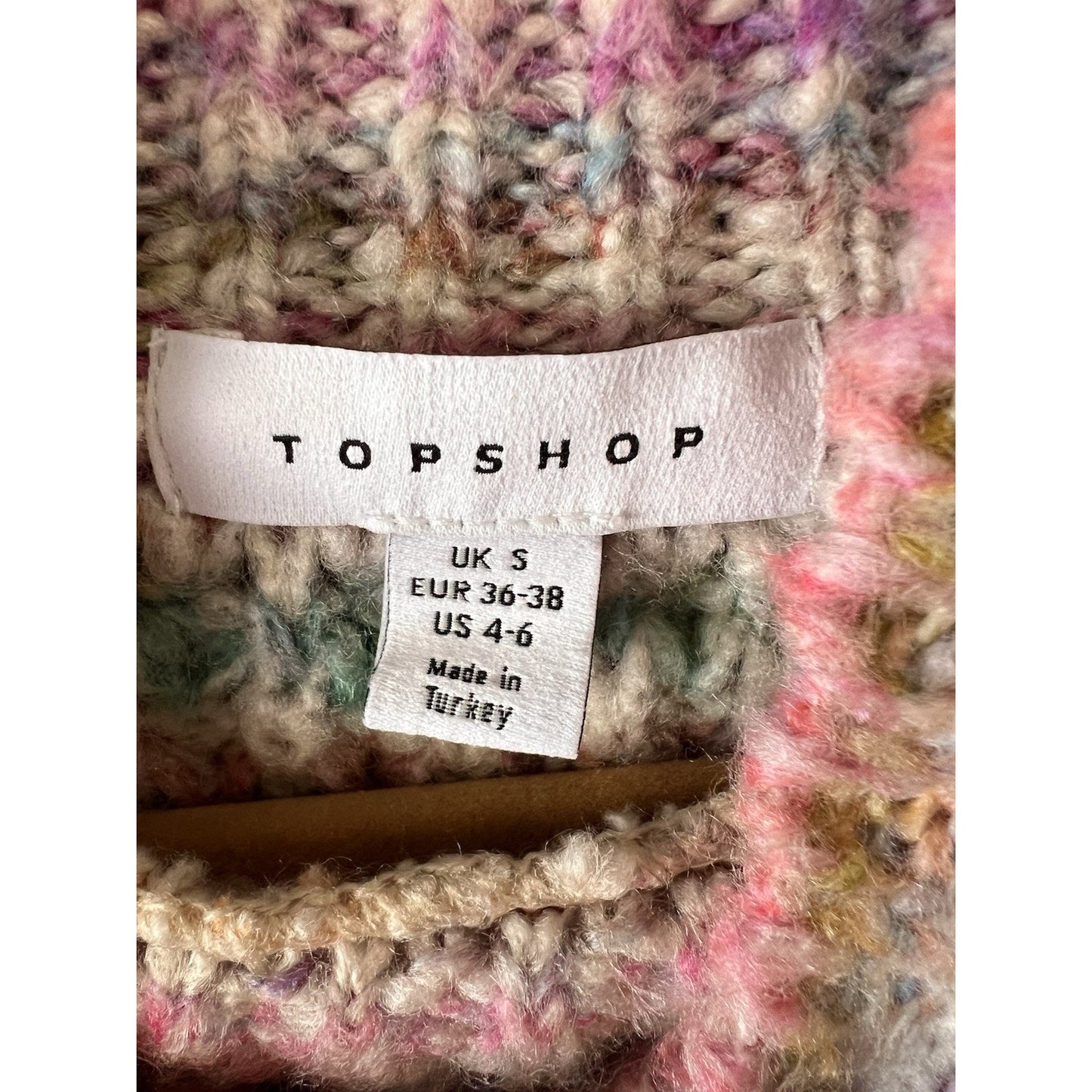 Topshop Women’s 4/6 Chunky Knit Mock Turtleneck Sweater Pastel Striped Cozycore