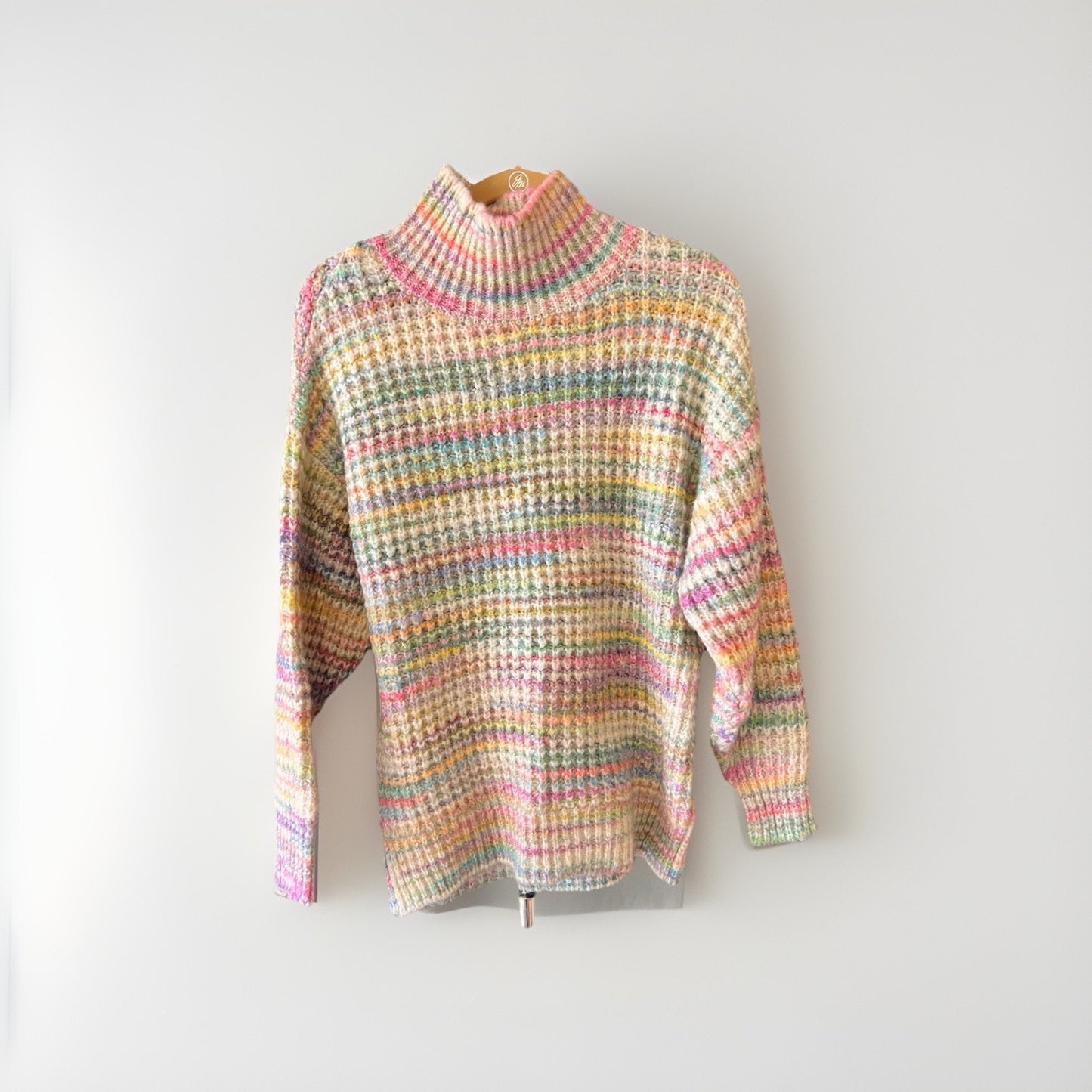 Topshop Women’s 4/6 Chunky Knit Mock Turtleneck Sweater Pastel Striped Cozycore