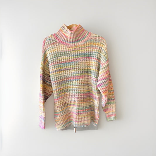 Topshop Women’s 4/6 Chunky Knit Mock Turtleneck Sweater Pastel Striped Cozycore