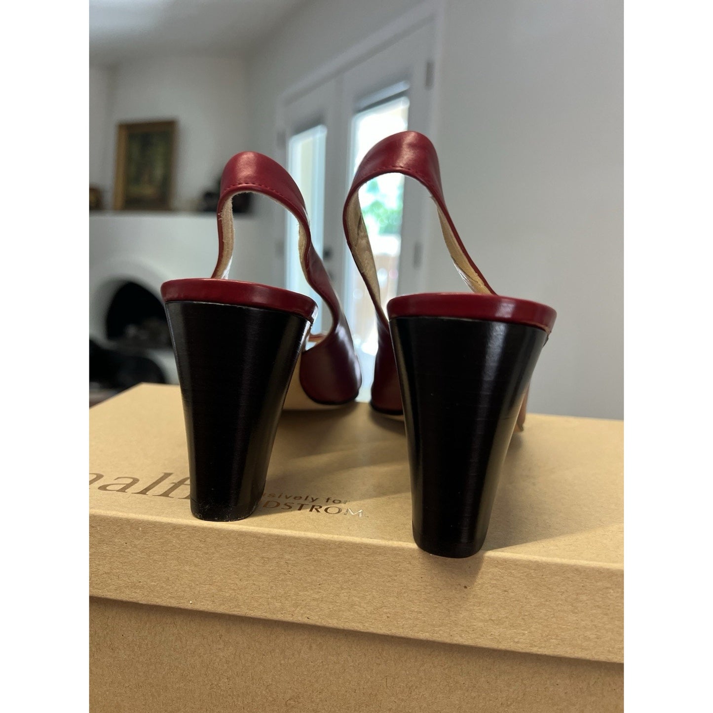 Amalfi Gabby Wine Leather Pump Open Toe Sling Back Bow Women’s Size 7