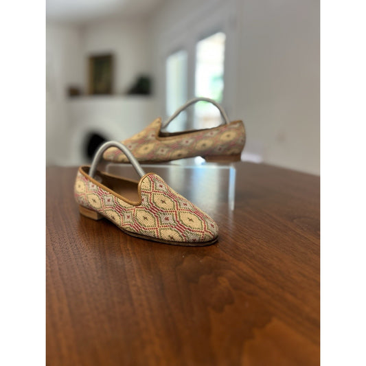 Vintage Zalo Needlepoint Smoking Slippers Loafers Geometric Tapestry Spain Sz 6M