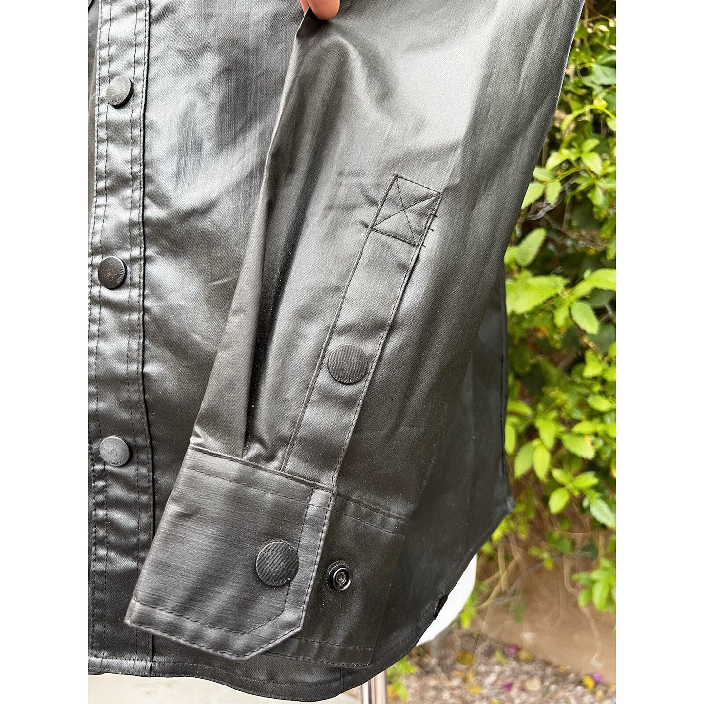 Harley Davidson (L) Mens Black Shirt Jacket Snap Biker Faux Leather Motorcycle