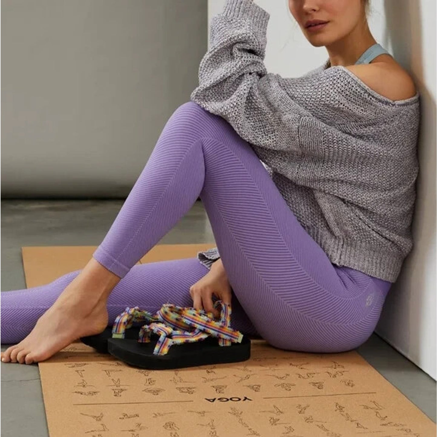 Free People X FP Movement Rewind M/L Legging Purple Seamless Ribbed Yoga Pants