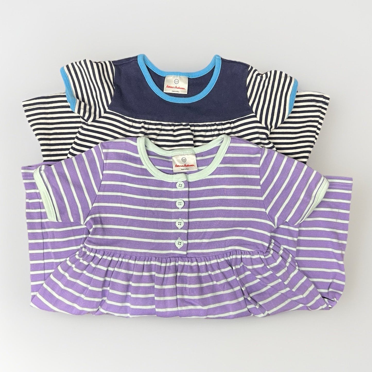 Hanna Andersson Pair Of 2 Dresses Girls Sz 5 (110) Striped 100% Cotton Summer