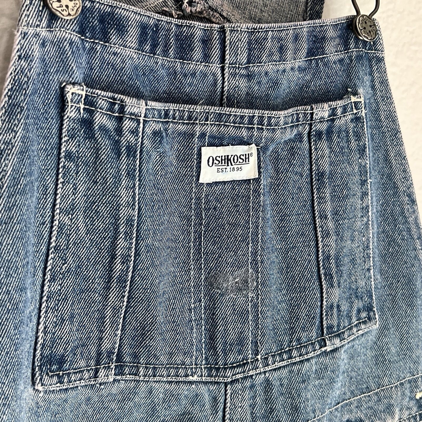Vintage Oshkosh B'gosh Girls Lg 12/14 Denim Blue Jean Bib Overalls Floral