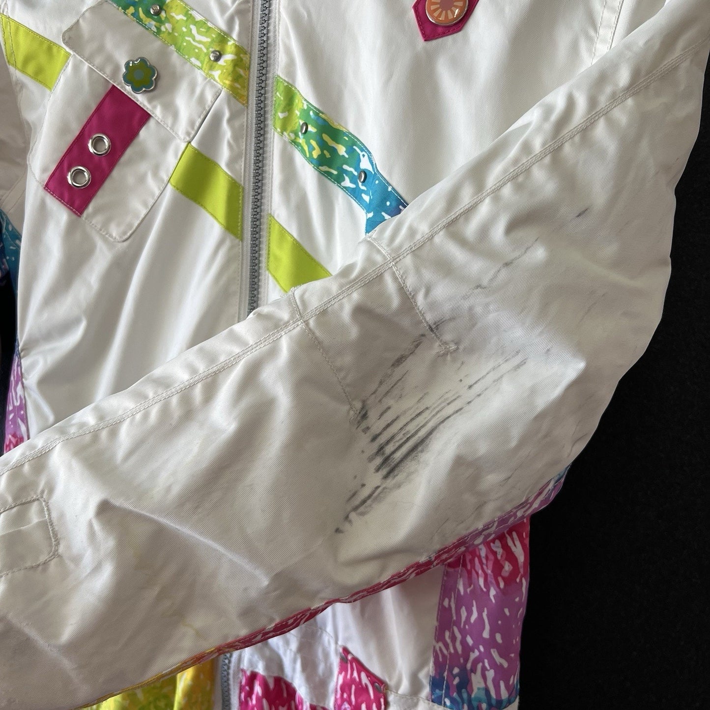 OBERMEYER Quinn Ski Snowsuit One Piece Girls (7) I-Grow Extended Retro Rainbow