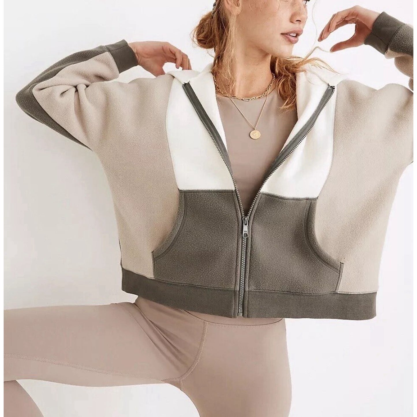 Madewell M Women's MWL Betterfleece Colorblock Full Zip Hoodie Sweatshirt Sherpa