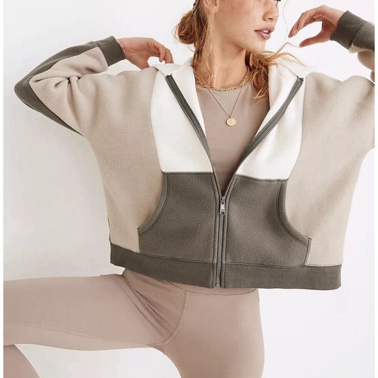 Madewell M Women's MWL Betterfleece Colorblock Full Zip Hoodie Sweatshirt Sherpa