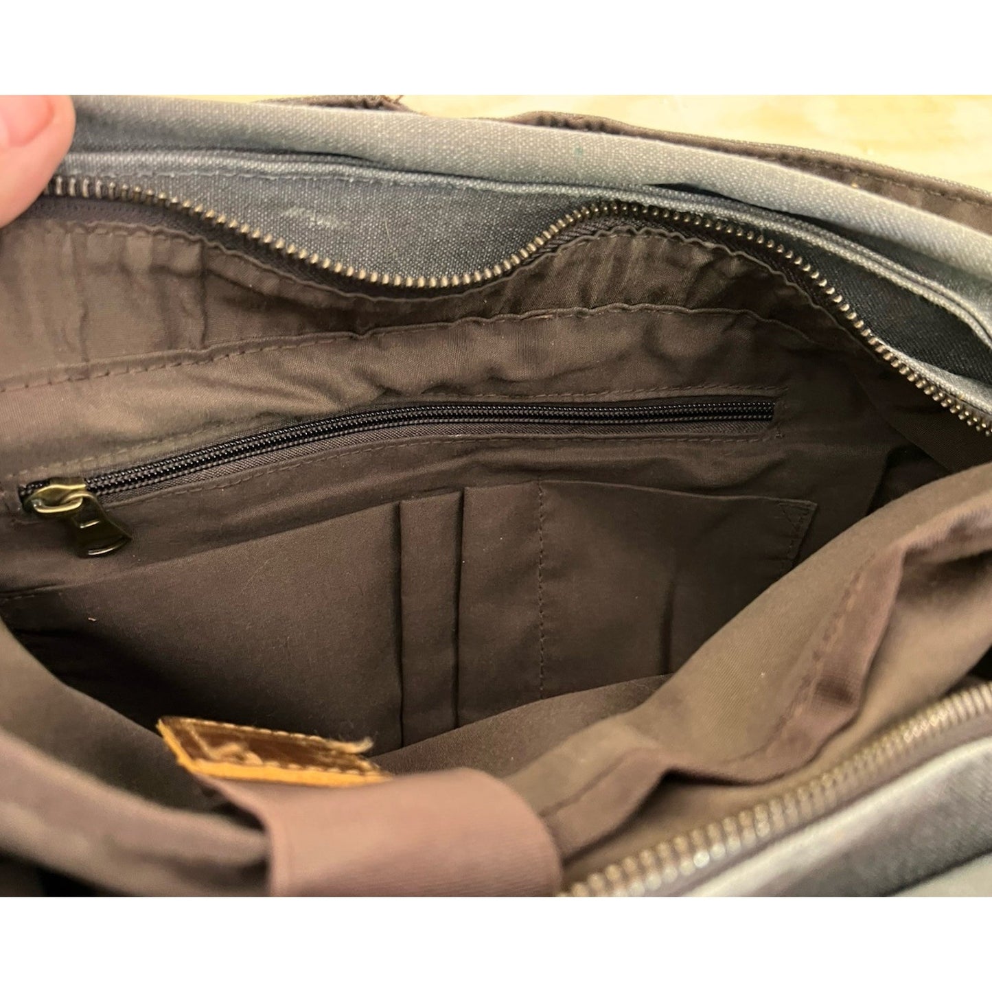 Vintage Style Leather & Canvas Wowbox Messenger Bag 6 Pocket + Organizer Sleeves