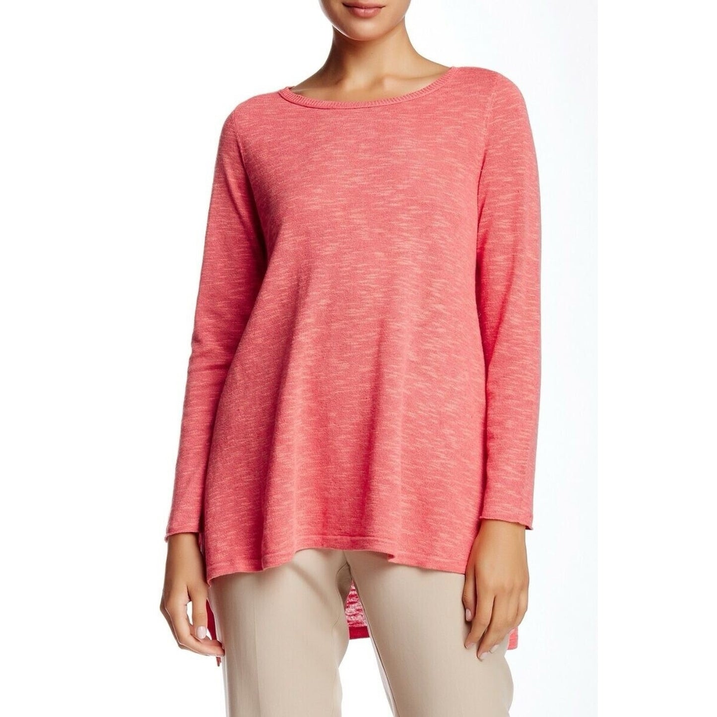 Eileen Fisher Organic Linen Cotton Blend Long Sleeve High Low Shirt Pink Comfort