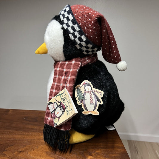 NWT 18” Vintage Hugsy Debbie Mumm Penguin Plush 1998 Christmas Book Mervyns