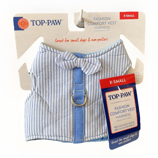 NWT Top Paw XS Baby Blue Bow Tie White Stripe Soft Puppy Dog Chest Vest Harness