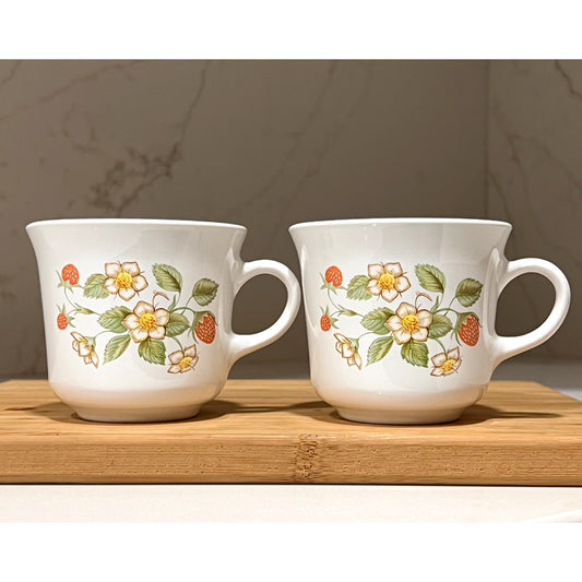 (2) 1983 Strawberry Sundae Corelle Corning Coffee Tea Mug Cup Vintage Retro MCM