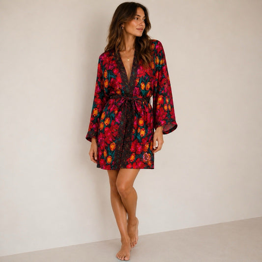 Vintage Gold Label Victoria’s Secret Silk Kimono Robe (M) Dressing Gown Boudoir