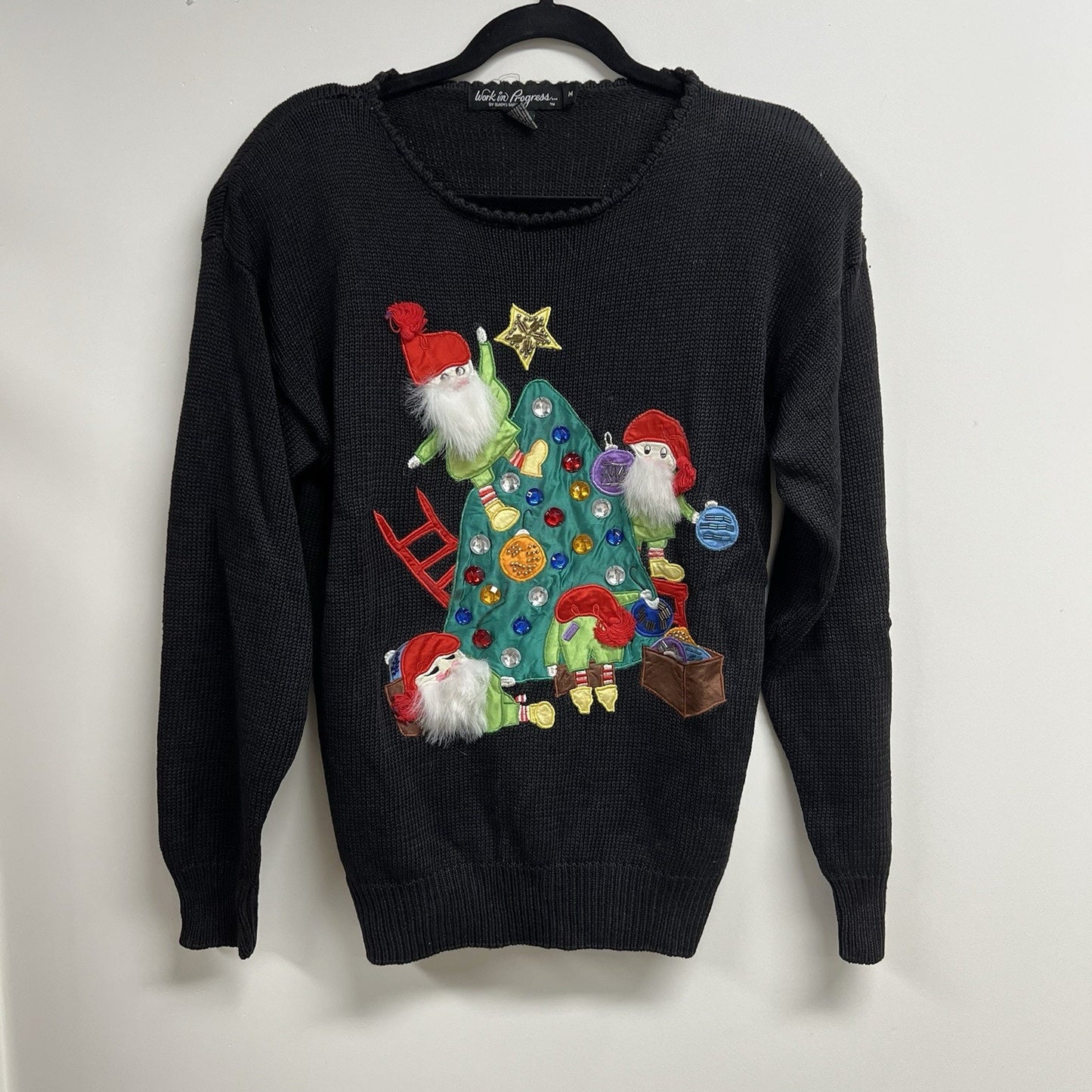 Vtg Ugly Christmas Sweater Gladys Bagley Kitschy Embroider Embellish Bead Sequin