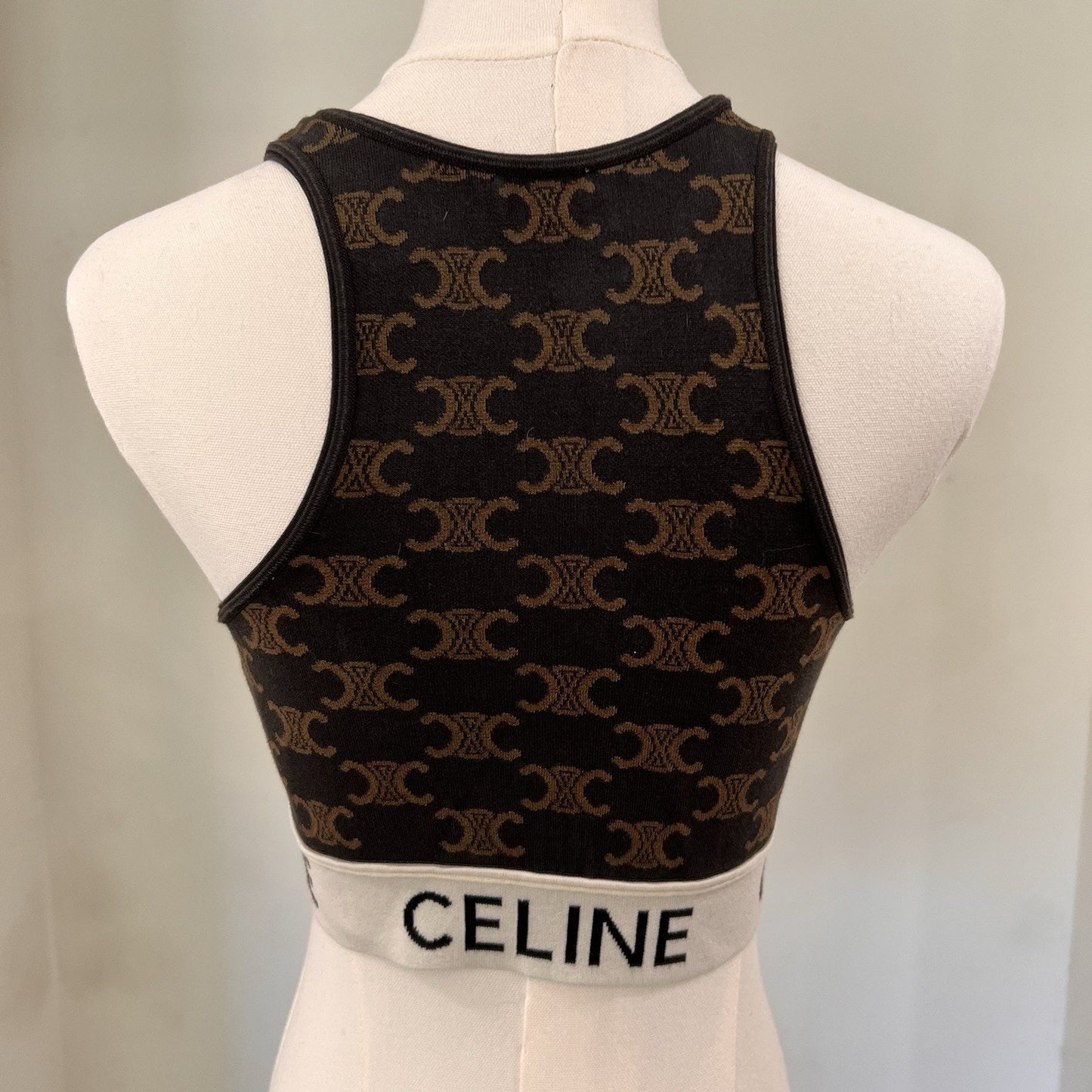 Celine Monogram Crop Sports Bra Silk Cotton (M) Brown Athletic Knit Triomphe