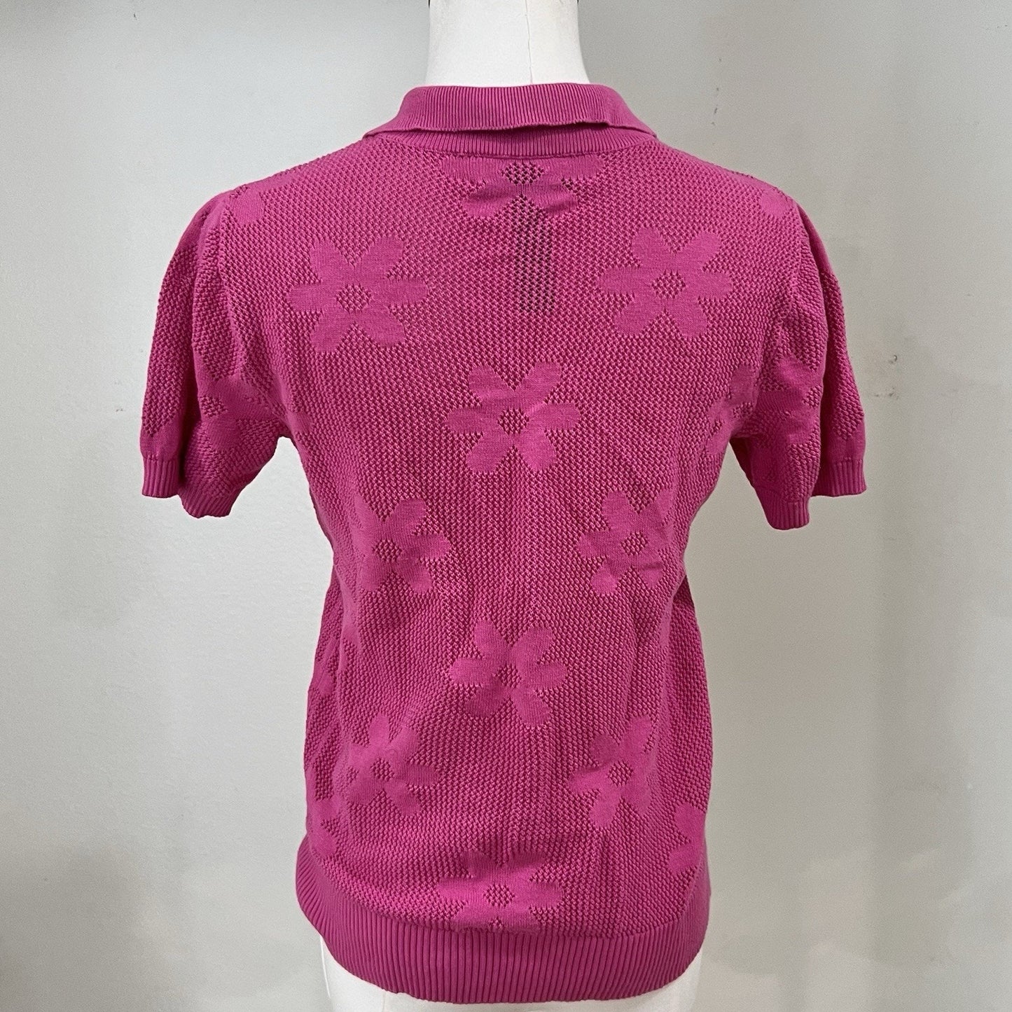 BEACH RIOT Liliana Cover Up Polo Top XS Retro Floral Pink Resort Preppy Crochet