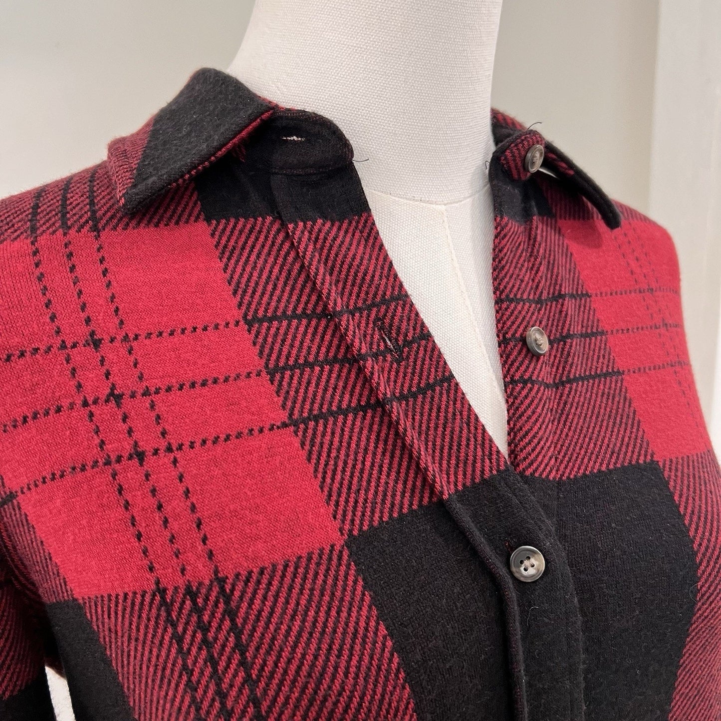 Faherty XS Legend Sweater Dress Buffalo Plaid Button Front Long Sleeve Cozy