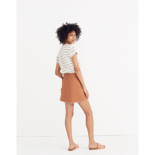 Madewell XS High-Waist Snap Button Up Retro Mini Skirt Brown Cutoff Raw Hem