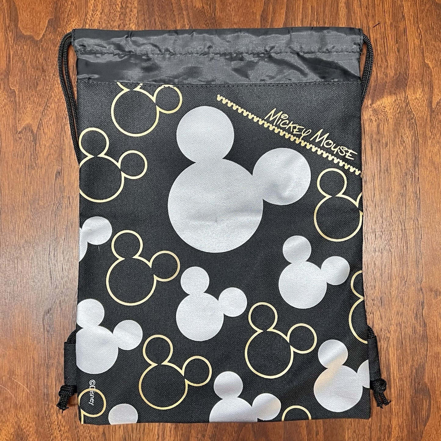 NWT Pair Disney Mickey Mouse Gold Black Silver Drawstring Cinch Bag Backpack Set