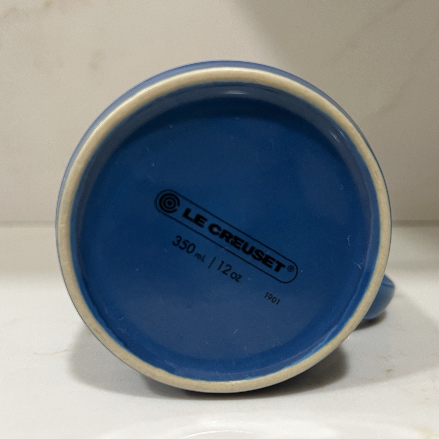 Le Creuset London Coffee Mug 12 oz Marseille Blue Ombré Stoneware 3.5” Tall