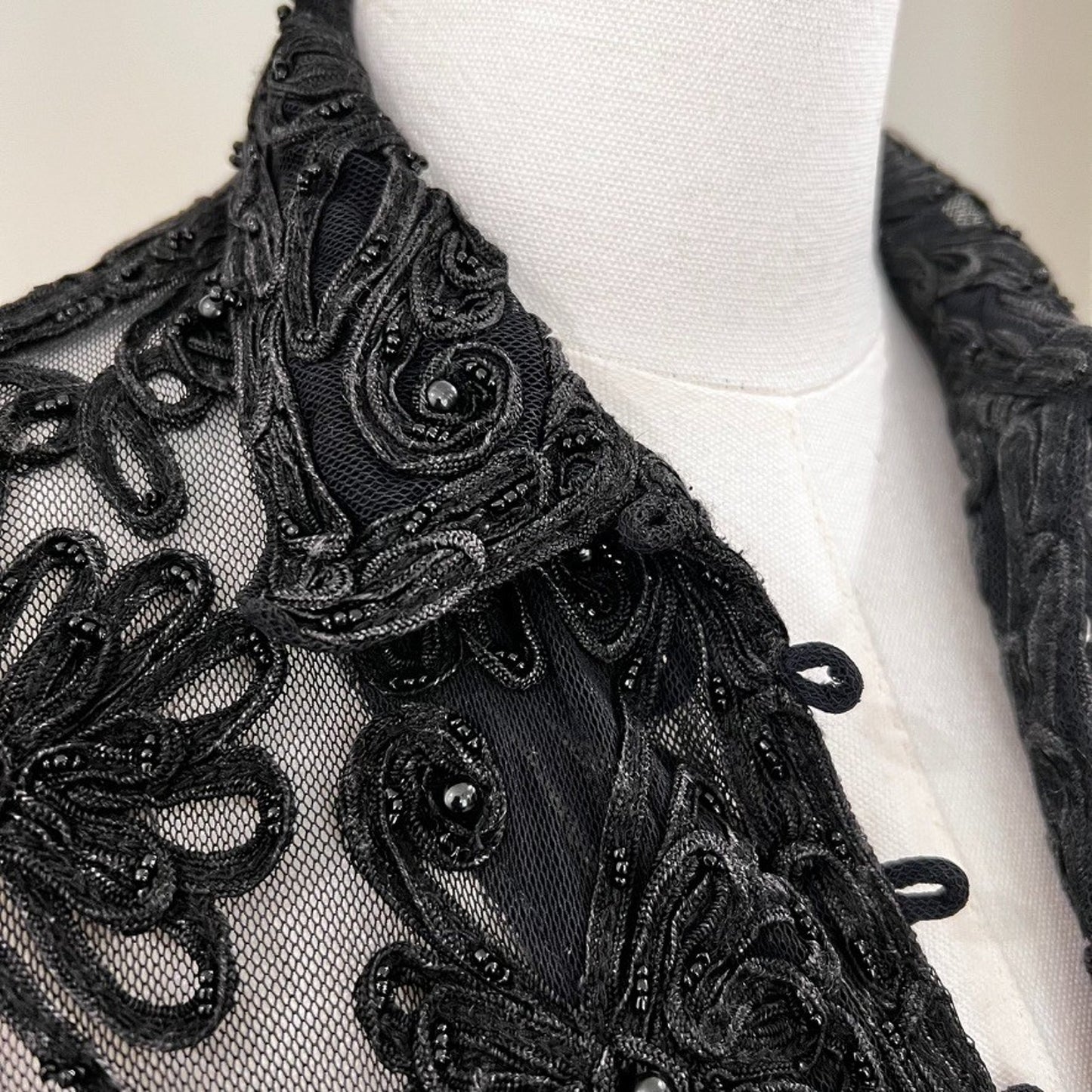 Vintage Cache (L) Statement Button Up Top Goth Drama Glam Mob Wife Couture Bead