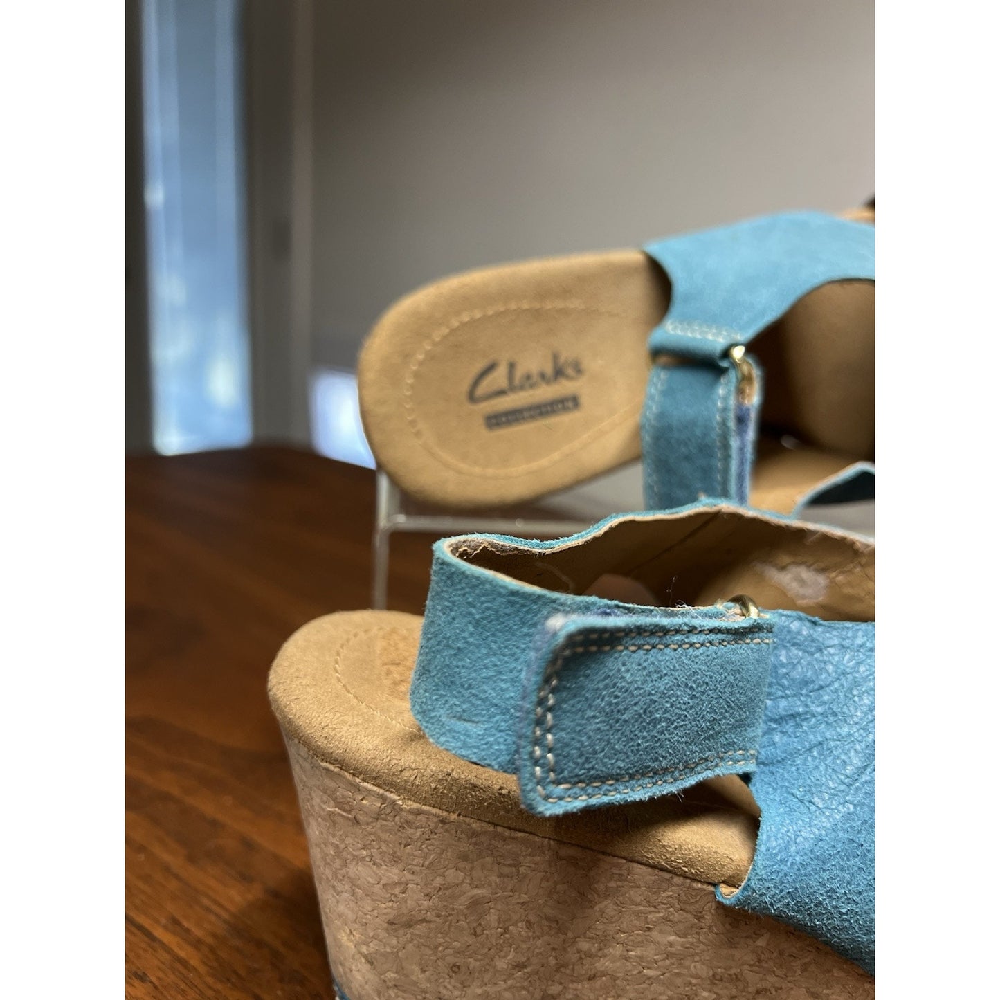 CLARKS Women’s Teal Slingback Suede Wedge Sandals Size 11
