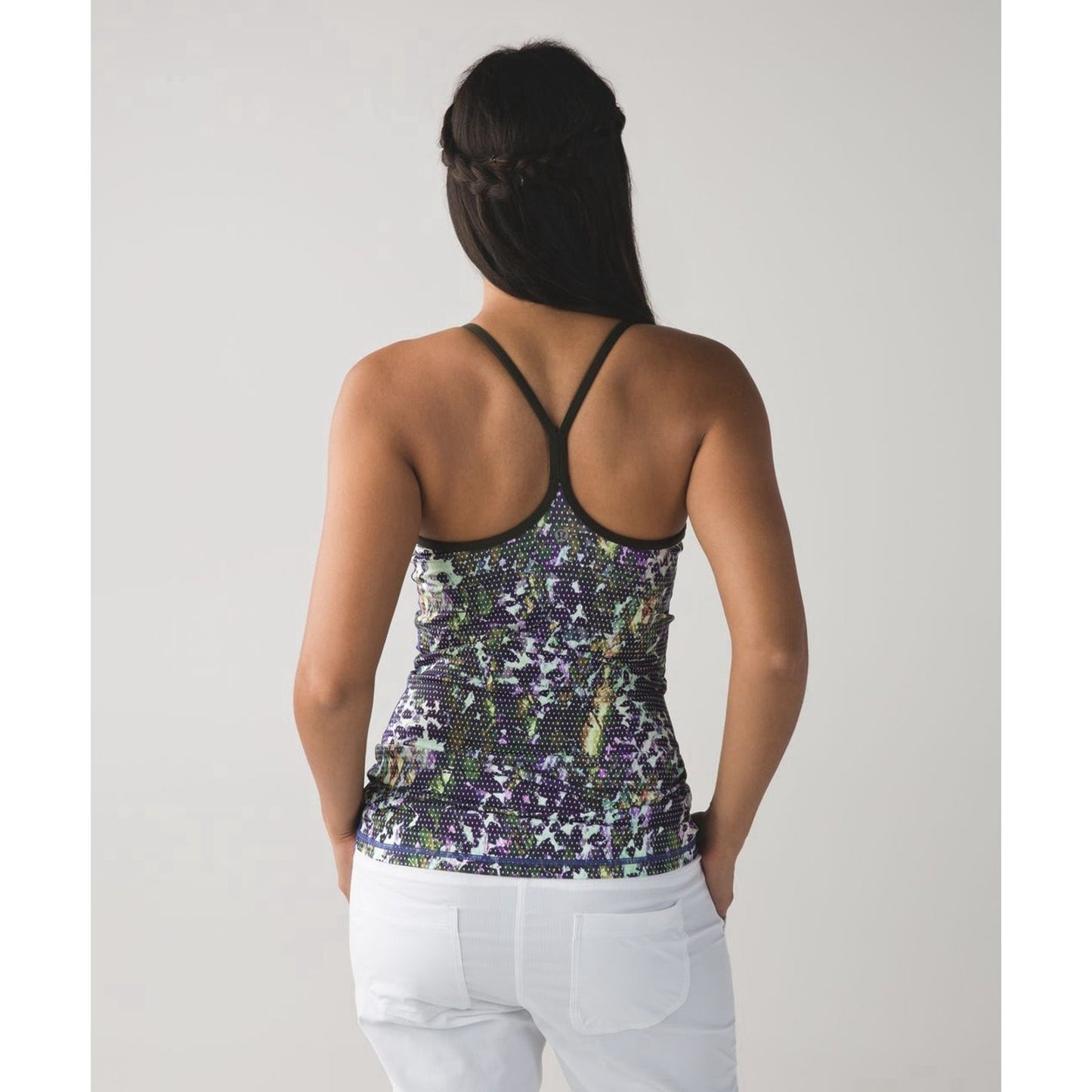 Lululemon (6) Power Y Tank Luon Floral Black Green Yoga Racerback Light Support