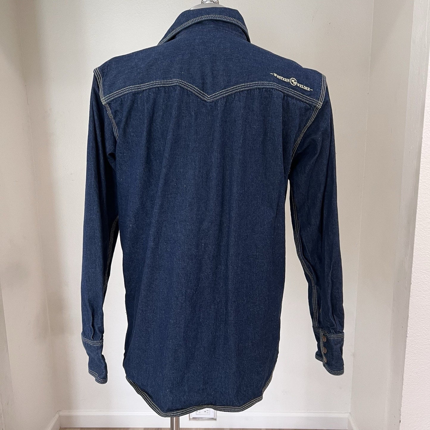 Western Welder (M) Classic Work Shirt Denim Triple Stitched Pearl Snap Yoke