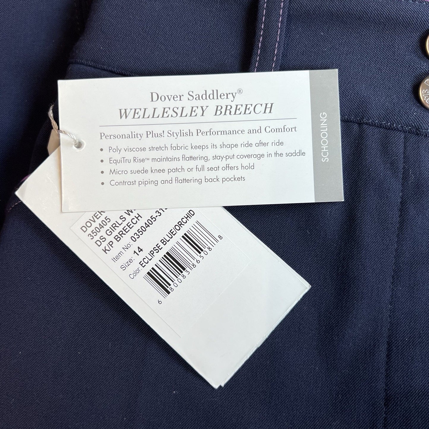 NWT Dover Saddlery Wellesley Breeches Girls 14 Horse Riding Purple Blue Pant