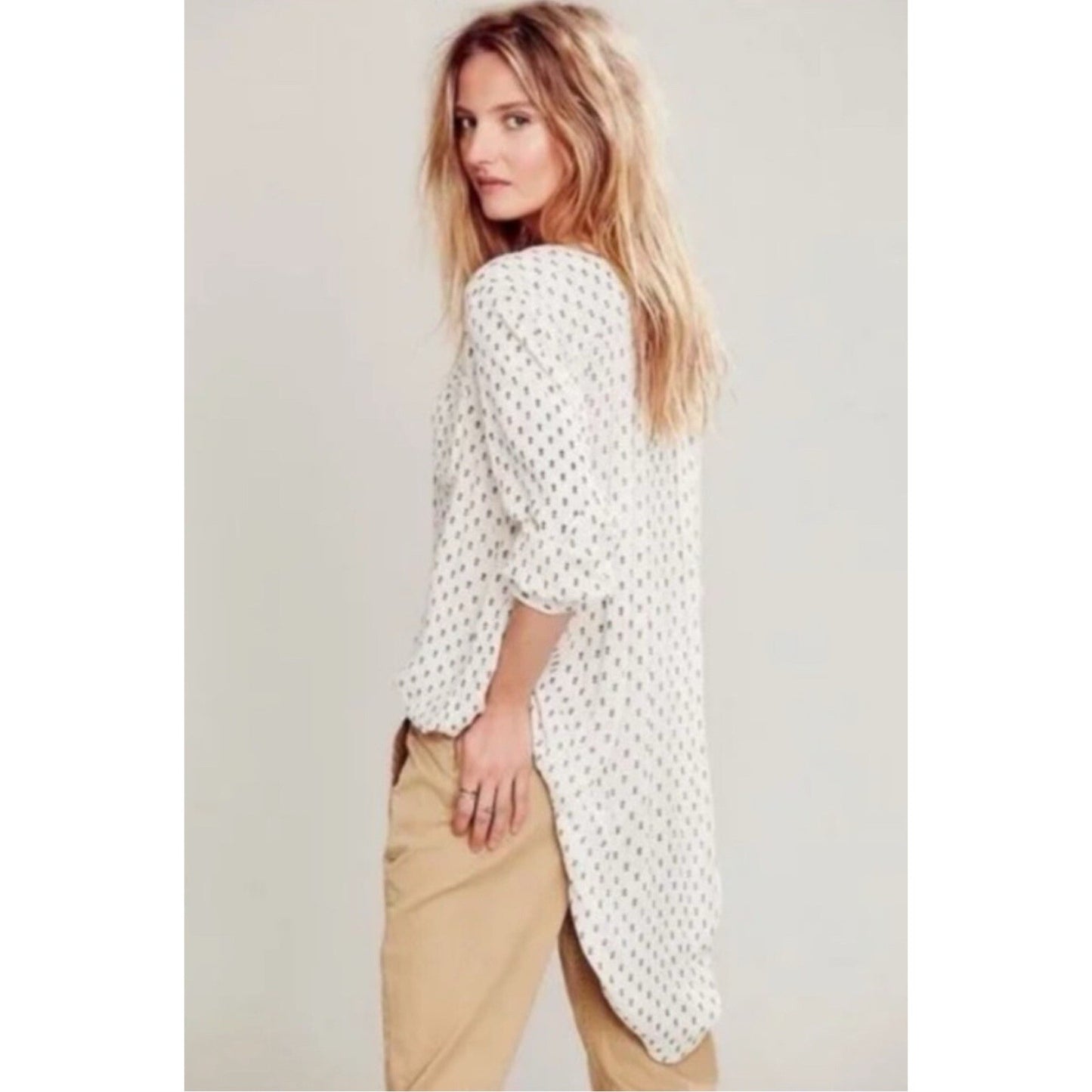 $125 Free People XS Flowy Button Down Tunic Boho Lagenlook Hippie High Low