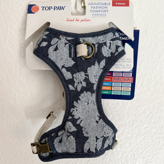 NWT Top Paw (XS) Unisex Chest Vest Dog Puppy Pullers Harness Blue Denim Floral