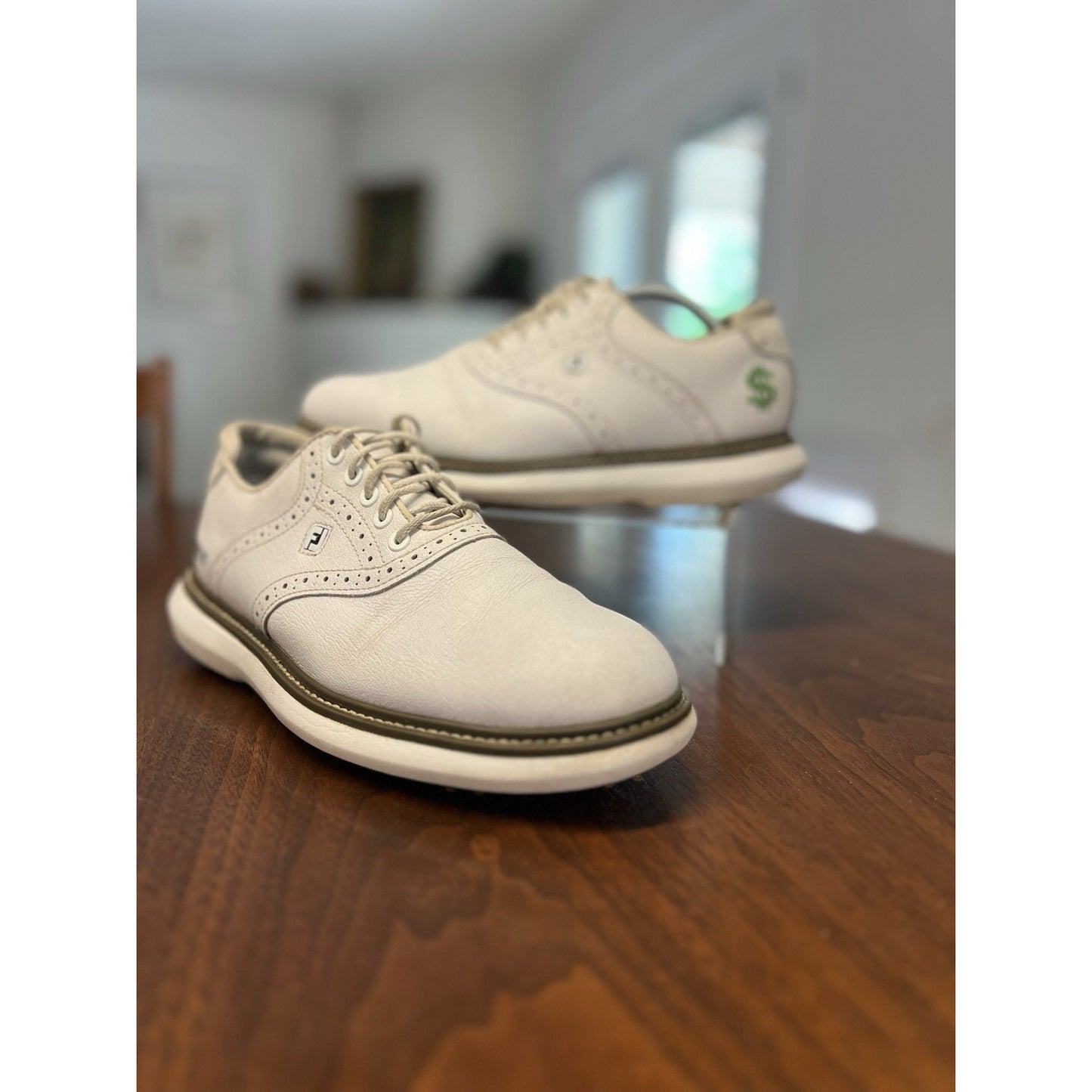 Footjoy Myjoys Traditions Series Golf Shoes Solid White Custom 7 Wide “Money”
