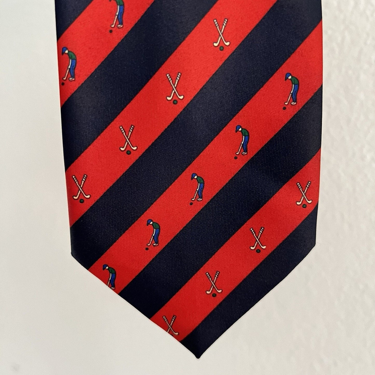 Rene Chagal Handmade Tie Men’s Golfer Necktie Red Black Repp Striped